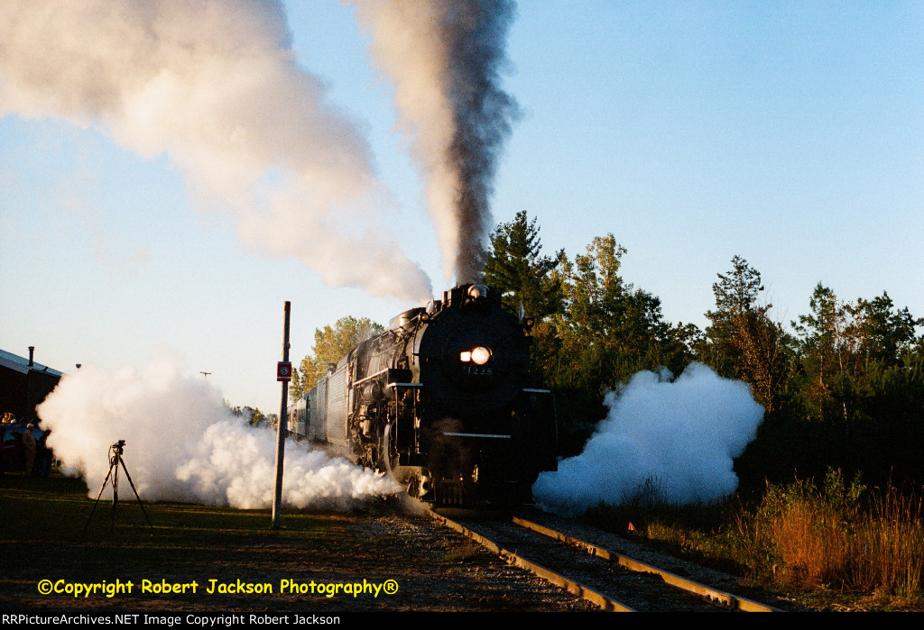 SEQUENCE SHOT #1--1225 steam train heads north on Lake State Railway!!!! 